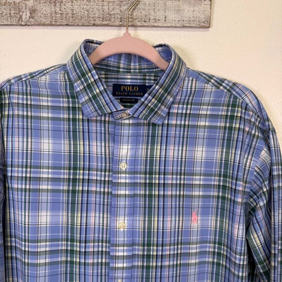 Polo Ralph Lauren Men's Classic Fit Plaid Button-Down Shirt XL Blue/Green Preppy - Picture 9 of 11